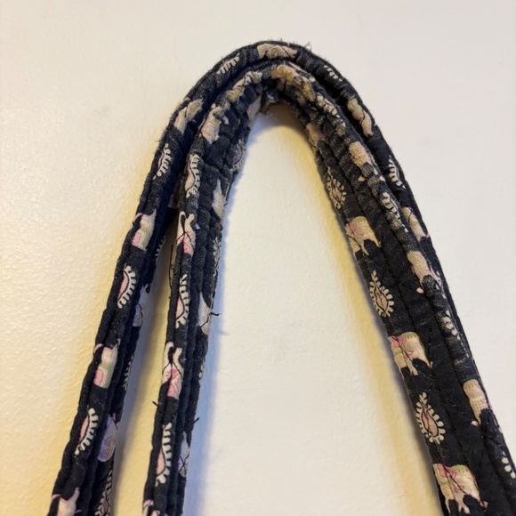 Vera Bradley Zip Closure Tote Shoulder Bag Black Paisley Pink Elephants Medium - Picture 3 of 4